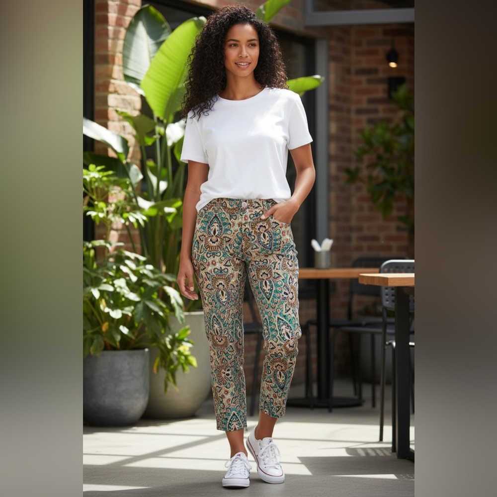 Chico's Teal Multi Paisley Straight Leg Pants 2.5 R